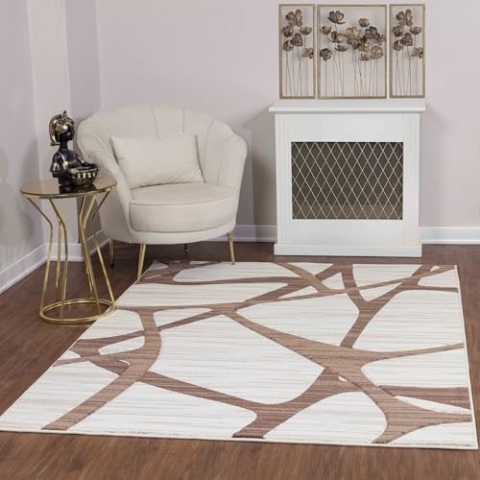 Livabliss Santa Cruz Wohnzimmer Teppich modern – Abstrakt Design in Marmor Optik für Wohnzimmer 120x170 cm, Esszimmer, Schlafzimmer - Marmor Teppich groß, weicher Teppich Kurzflor Beige, Braun, Weiß