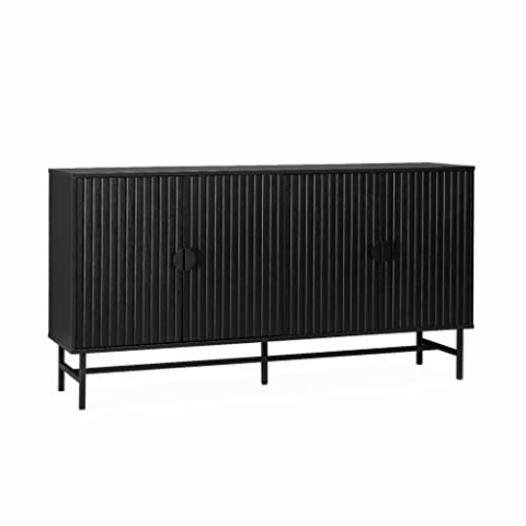 Alice's Home Anrichte in schwarz mit Vier Türen und Zwei Regalen, L 157,5 x B 39 x H 83 cm - Bazalt