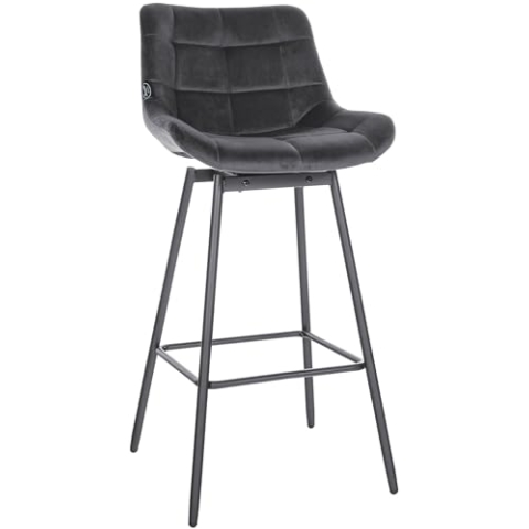 CLP Schwenkbarer Barhocker Weston I 90 Grad Drehbar Mit Rückstellung I Gepolsterter Sitz Mit Steppmuster I 4-Fuß Metallgestell Mit Fußstütze, Farbe:dunkelgrau, Material:Samt