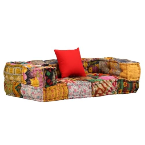 vidaXL Pouf 2-Sitzer Modular Patchwork Stoff Bodenkissen Sitzpouf Lounge Sofa