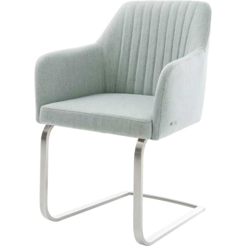 DELIFE Schwingstuhl Greg-Flex Freischwinger flach Edelstahl Stripes Mint Taschenfederkern
