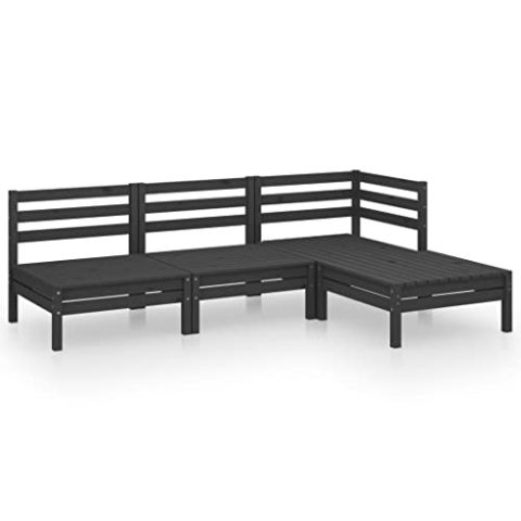 vidaXL Garten Lounge Set 4-TLG., Gartenmöbel Set Sitzgruppe für Garten Terrasse Balkon, Modular Sofa Garnitur Loungemöbel, Massivholz Kiefer Schwarz
