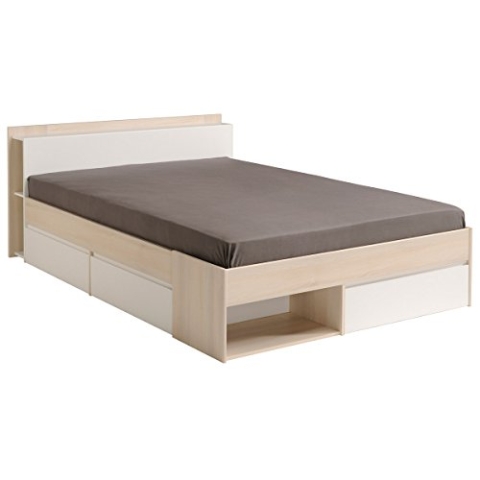 Parisot 1530L240 Bett Cuba, Spanplatten, Weiß/Akazie hell, 150 x 220 x 79,5 cm