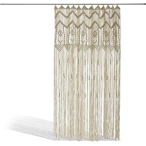 Loberon Gardine Jael | Mit Makramee-Knüpfmuster | Für Terrassentüren & Durchgänge | 100% Baumwolle | 250 x 140 cm, beige