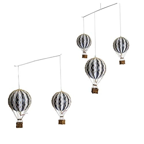Authentic Models - Mobile - Ballon Mobilie - Floating the Skies - Farbe: Schwarz Weiß - Pappe, Korb, Eisen - Maße gesamt: 85 x 66,5 cm - Ø eines Ballons: 8,5 cm