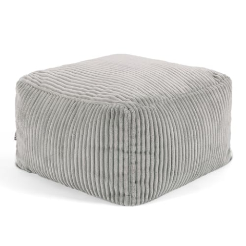 Icon Amara Hocker, Grau, Flauschiger Cord Stoff, Sitzsack Cord, Sitzpuff Hocker mit Füllung, Fußhocker für das Wohnzimmer, Deko Wohnzimmer