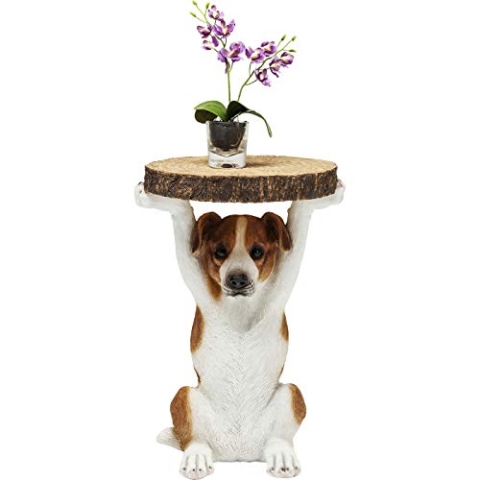 Kare Design Beistelltisch Animal Mr Jack, Weiß/Braun, 33cm Durchmesser, Couchtisch, Hunde Motiv, 52x35x33 cm (H/B/T)