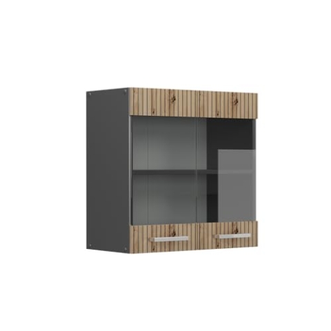 Vicco Küchenglasschrank R-Line, Glashängeschrank, Artisan-Eiche/Anthrazit, 60 cm