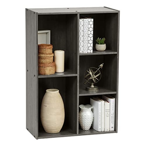 Iris Ohyama Bücherregal, 5 Etagen, 60cm breit, Grau, Vielseitig, Modular, Offenes Regal, Für Wohnzimmer, Büro, Schlafzimmer, Platzsparend, Bücher, CD, Dekor, Einfacher Aufbau, CX-23C