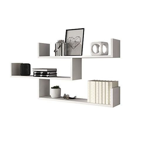 Selsey Kassi - Wandregal, Hängeregal, Bücherregal mit 3 Regalböden, 55 x 119 cm (Weiß)