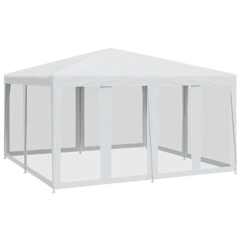 vidaXL Partyzelt, Pavillon mit 8 Mesh-Seitenteilen, Gartenpavillon für Party Hochzeit, Festzelt Gartenzelt Eisengestell Wasserfest UV-beständig, Weiß 4x4m HDPE