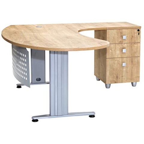 Furni24 Schreibtisch Chefschreibtisch Schreibtisch Winkeltisch PC Tisch Moderner Bürotisch Computertisch mit großer Arbeitsfläche Gela Eiche Dekor rechts gewinkelt Ink.Beistellcontainer mit Schubladen