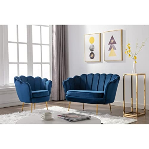 Vente-unique Dandelion Set fǬr 2-Sitzer und Sessel aus Samt, Nachtblau