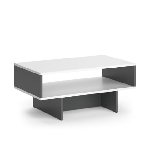 Vicco Couchtisch Josef, Couchtisch mit der Ablage, Anthrazit/Weiß, 80 x 46,2 cm mit 1 Regal