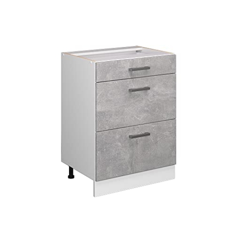 Vicco Unterschrank R-Line, Beton/Weiß, 60 cm mit Schubladen, ohne Arbeitsplatte