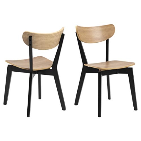 AC Design Furniture Roxanne Esszimmerstühle 2er Set, H: 79,5 x B: 45 x T: 55 cm, Eicheoptik/Schwarz, Eichefurnier/Gummibaumholz, 2 Stk.