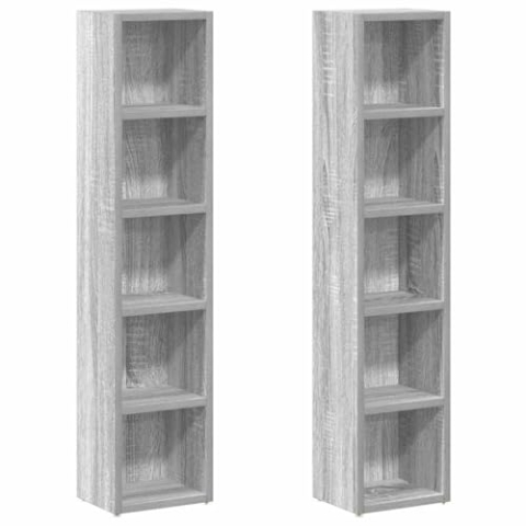VidaXL CD Regal 2 STK., Standregal für Schlafzimmer Wohnzimmer Büro, Schrank Mit Viel Stauraum, Ablage Büroregal Regalschrank, Grau Sonoma Holzwerkstoff