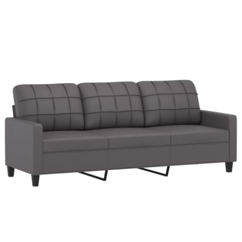 vidaXL Sofa 3 Sitzer, Couch für Wohnzimmer, Polstersofa mit Metallgestell, Loungesofa Sitzmöbel Wohnzimmersofa Dreisitzer, Grau Kunstleder