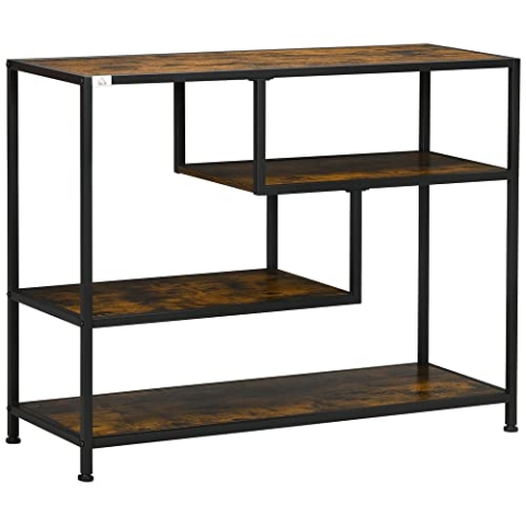 HOMCOM Konsolentisch, Flurtisch mit 4 Ablagen, 99,6 x 33,6 x 74 cm, Beistelltisch, Sofatisch für Kleinen Raum, Eingang, Flur, Wohnzimmer, Stahlbeine, Rustikal-Braun