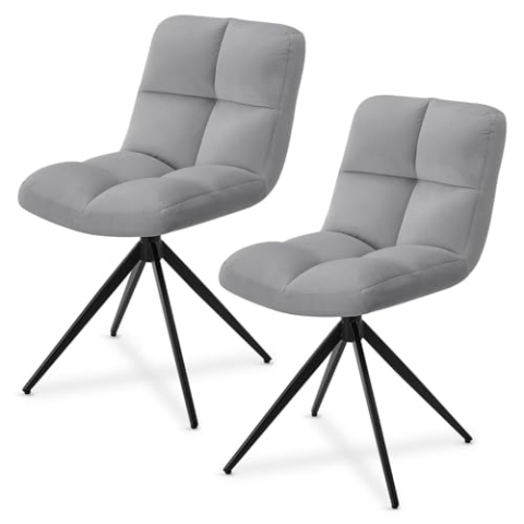 Juskys Drehstuhl Dallas 2er Set - Esszimmerstühle drehbar, Stoff Bezug - Stuhl bis 120 kg belastbar - Stühle Esszimmer, Esszimmerstuhl Samt Hellgrau