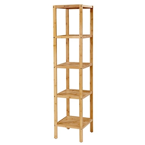 SONGMICS Badregal 5 Ebenen, schmales Regal stehend, Bambusregal, multifunktionales Aufbewahrungsregal, für Küche, Wohnzimmer, Schlafzimmer, Badezimmer, naturfarben BCB55Y