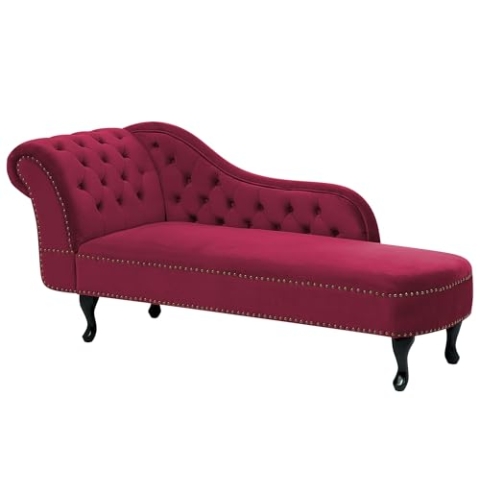 Beliani Klassische Ré"ca"mi"e"re Chesterfield Samtstoff linksseitig Burgunderrot Nimes