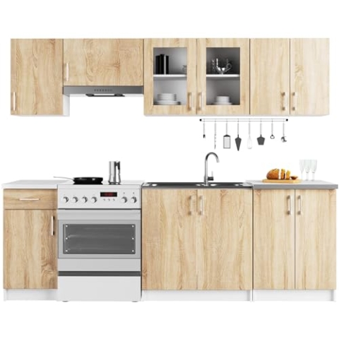 AKORD | Küchenmöbel-Set Lima | Küchen | Kitchen | Für eine kleine Küche | Für EIN Zimmer mit Küchenzeile | Langlebig | Für modernes und traditionelles Design | Weiß | Sonoma-Eiche