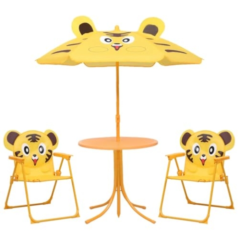 vidaXL Garten Bistroset 3-TLG. für Kinder mit Sonnenschirm Gartenmöbel Gartenset Sitzgruppe Sitzgarnitur Kindermöbel Tisch 2 Stühle Gelb