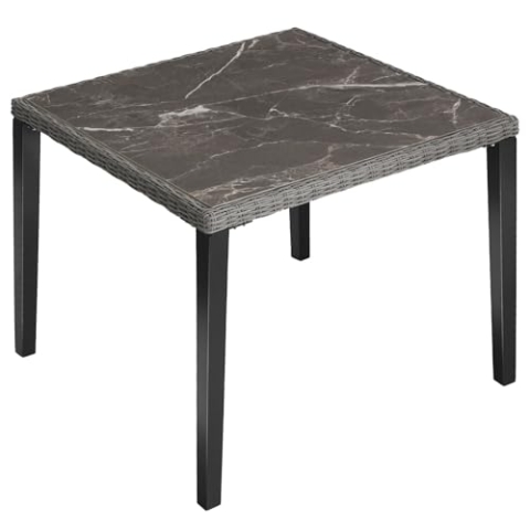 tectake® Poly Rattan quadratischer Tisch, 93,5 x 93,5 x 75 cm, Tischplatte in Marmor Optik, Esstisch für Outdoor Küche, Gartentisch modern und wetterfest, Tischgestell aus Aluminium und Holz - grau