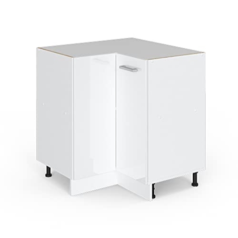 Vicco Eckunterschrank R-Line, Weiß Hochglanz/Weiß, 75.6 cm ohne Arbeitsplatte