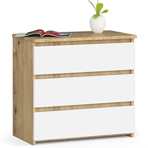 AKORD Nachttisch Kommode CL-3 mit 3 Schubladen | für das Wohnzimmer Schlafzimmer Schrank Büro Arbeitszimmer | Modernes Funktionales Design | B60 x H57 x T35 cm, Gewicht 26 kg | Eiche Artisan