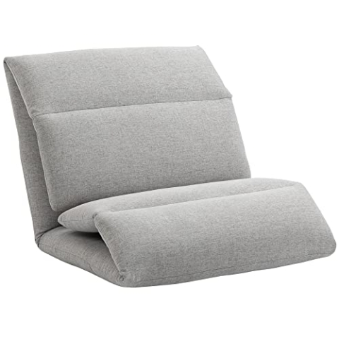 HOMCOM Bodenstuhl, Bodensessel mit 5-stufig Verstellbarer Rückenlehne, klappbares Bodensofa mit Liegefunktion, Bodenkissen, Meditationsstuhl in Leinenoptik, Lazy Sofa, Grau, 72 x 71 x 60 cm