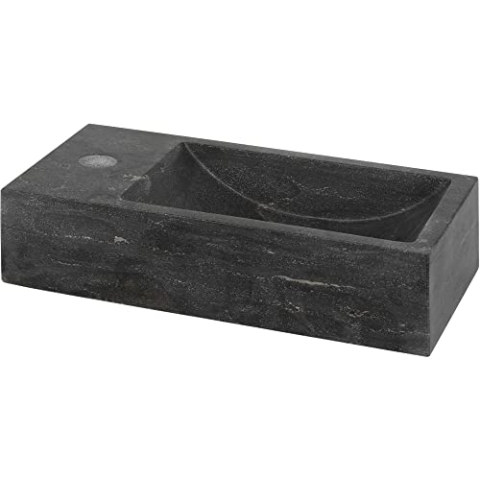 Saqu Nature Collection Naturstein-Waschbecken Links 40x22x10 cm - Waschbecken für Unterschrank, Waschtisch für Gäste WC