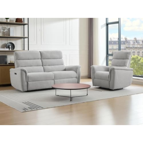 Vente-unique-Relaxsofa 3-Sitzer & Relaxsessel elektrisch - Stoff - Hellgrau - CARTASIA