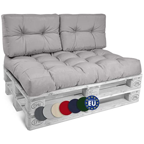 Beautissu Set Palettenkissen Outdoor 1x Sitzkissen 120x80 cm & 2X Rückenkissen 60x40 cm – Auflagen für Paletten Europaletten Palettensofa Lounge Kissen Palettenmöbel Palettenpolster Hellgrau – Style