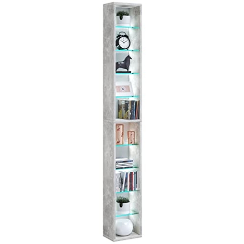 VCM Holz CD DVD Regal | Bücherregal | Aufbewahrung | Maße H. 155 x B. 21 x T. 14 cm | Standregal - Rasato XL Beton-Optik