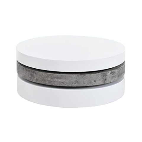 Vente-unique-Couchtisch rund - drehbar - 1 Ablagefach - MDF - Beton-Optik & Weiß - Janita