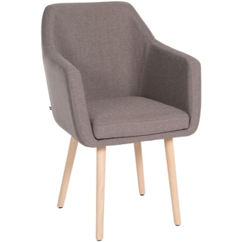 CLP Esszimmerstuhl Utrecht Mit Stoffbezug I Polsterstuhl Mit Robustem Holzgestell I Retrostuhl Mit Bodenschonern I, Farbe:Taupe, Gestell Farbe:Natur