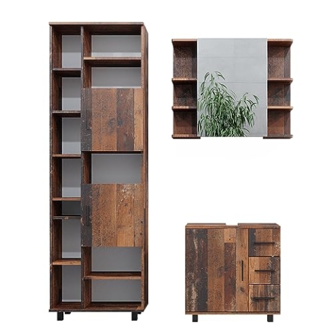 Vicco Badmöbelset Ilias Old Style modern Badezimmerschrank Badschrank Badezimmermöbel Waschtischunterschrank Waschbeckenunterschrank Spiegelschrank Hochschrank Schranktür Schrankfach Schrankschublade