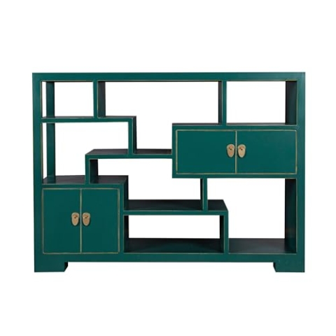 Fine Asianliving Chinesisches Bücherregal Offenes Regal Blaugrün - Orientique Kollektion B108xT35xH80cm