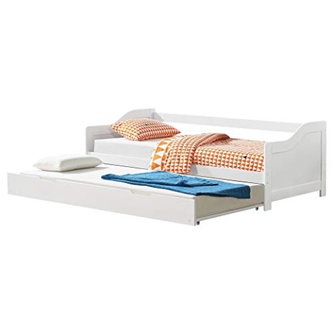 [en.casa] Tandembett 2X 90x200cm Weiß Ausziehbett Doppelt Sofabett mit Lattenrost Funktionsbett Kiefernholz Schlafsofa Gästebett Kojenbett Tagesbett
