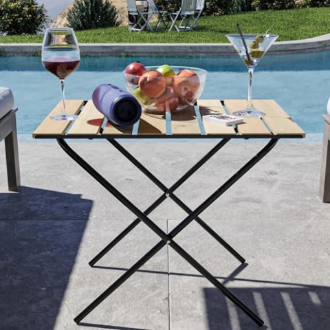 [en.casa] Klapptisch Cavallino Campingtisch klappbar 60 x 40 x 57 cm höhenverstellbar Gartentisch Holz Outdoor Tisch Metallgestell Falttisch Natur