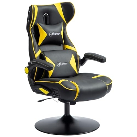 Vinsetto Gaming Stuhl mit Wippen- und Schkelfunktion, ergonomischer Computerstuhl, höhenverstellbar, drehbar Schreibtischstuhl mit Lautsprecher, bis 120 kg belastbar, Schwarz+Gelb