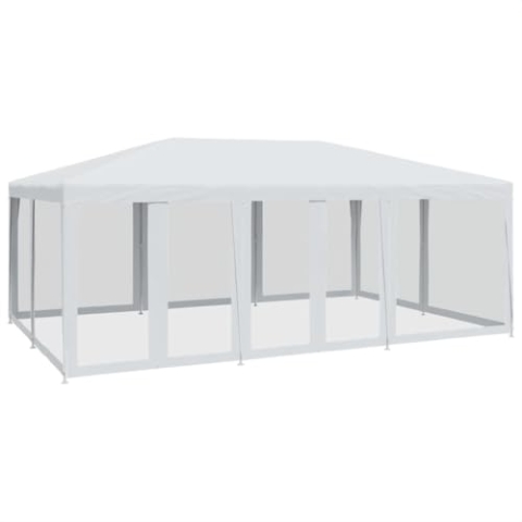 vidaXL Partyzelt, Pavillon mit 10 Mesh-Seitenteilen, Gartenpavillon für Party Hochzeit, Festzelt Gartenzelt Eisengestell Wasserfest UV-beständig, Weiß 6x4m HDPE