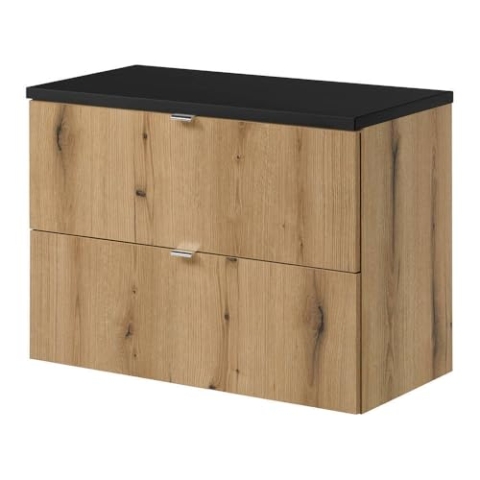 [en.casa] Waschbeckenunterschrank Skelbolu Badunterschrank mit 2 Schubladen 80 x 60 x 40 cm Badezimmerunterschrank mit Waschtischplatte Midischrank Eichenoptik/Schwarz