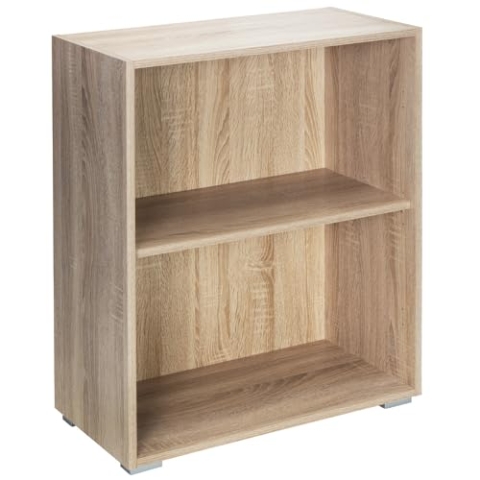 Casaria® Bücherregal 77x60x28cm Eiche Holz 2 Fächer Boden Höhenverstellbar Kippschutz Bücher Büro Wohnzimmer Standregal Regal