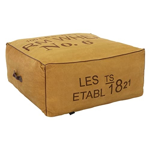 WOMO-DESIGN Sitzpouf XXL Budweiß aus Leinen in Ocker mit Tragegriff 90x40x90 cm Quadratisch, Handgefertigt, Baumwolle Füllung, Modern, Sitzpuff Pouf Puff Ottoman Sitzhocker Fußhocker Hocker Sitzkissen