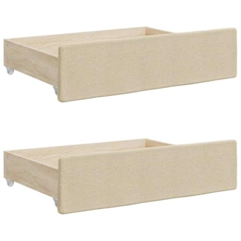 vidaXL Bettschubladen 2 STK., Bettkasten mit Rollen, Schubkasten Schublade für Bett, Bettschubkasten Unterbettschublade, Creme Holzwerkstoff Stoff