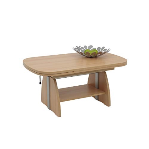 Hela Tische, Funktionscouchtisch Colin, Holzwerkstoff melaminbeschichtet, Dekor Buche, Ablageboden, ausziehbar 107-156, höchenverstellbar mit Lift 53-69cm