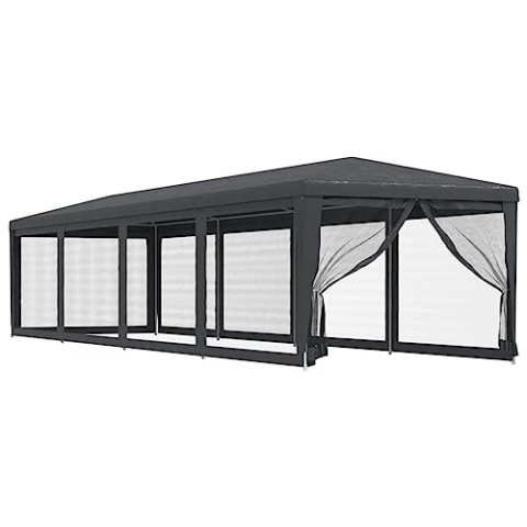 vidaXL Partyzelt mit 10 Mesh-Seitenwänden Gartenzelt Festzelt Pavillon Zelt Gartenpavillon Gazebo Gartenlaube Bierzelt Faltzelt Camping Anthrazit 3x12 m HDPE